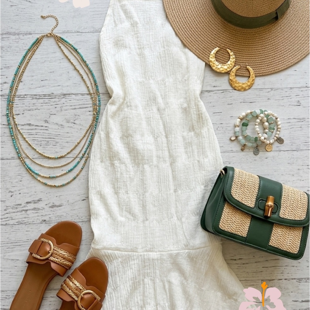 White Textured Midi Dress - Summer Dress - Size Small